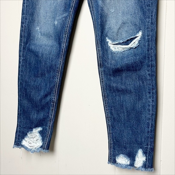 KanCan Bernice High Rise Boyfriend Jeans 3 25 distressed ripped raw hem dark - Picture 5 of 15